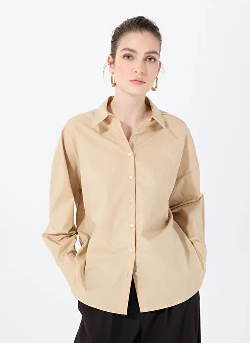 پیراهن زنانه گشاد سوربه بژ مدل THE CUT OUT SHIRT 4020