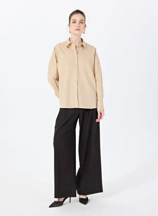 پیراهن زنانه گشاد سوربه بژ مدل THE CUT OUT SHIRT 4020