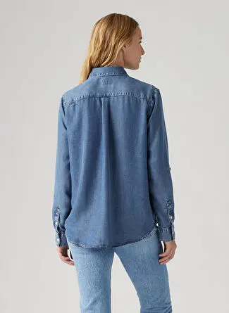 پیراهن جین زنانه Levis مدل Doreen Utility Shirt در پچ‌های آبی تیره
