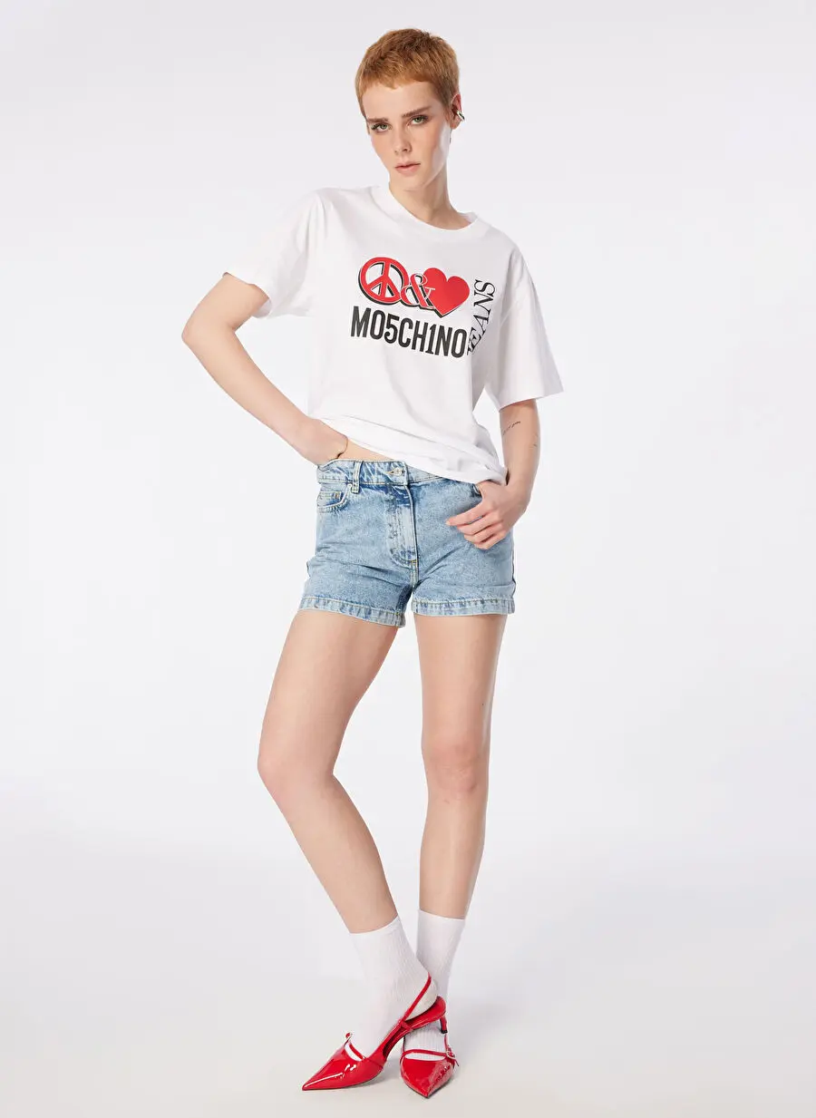 شورت جین Moschino Jeans زنانه با کمر بلند و رنگ ایندیگو مدل 241K1A0329