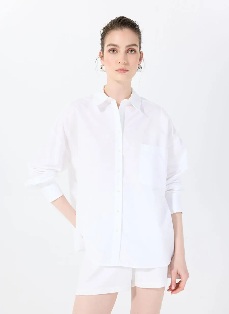 پیراهن گشاد زنانه سفید سوربه مدل THE CUT OUT SHIRT 4020