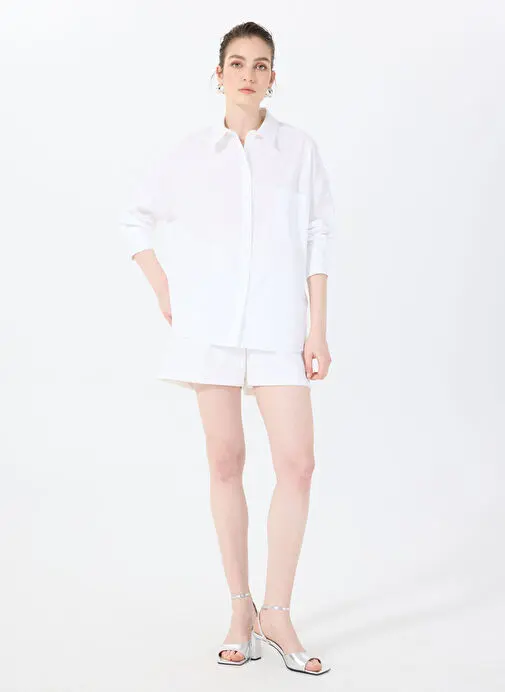 پیراهن گشاد زنانه سفید سوربه مدل THE CUT OUT SHIRT 4020