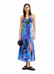 لباس زنانه بلند Desigual طرح دار با یقه قلبی آبی 24SWVW80