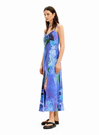 لباس زنانه بلند Desigual طرح دار با یقه قلبی آبی 24SWVW80