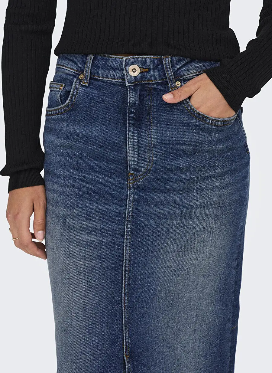 دامن میدی ONLY آبی روشن با شکاف جلو HW FRONT SLIT MIDI DNM SKIR