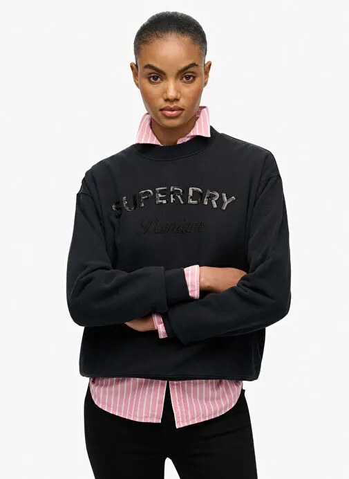 Superdry زنانه مشکی طرح چاپی استاندارد سویشرت W2012455A