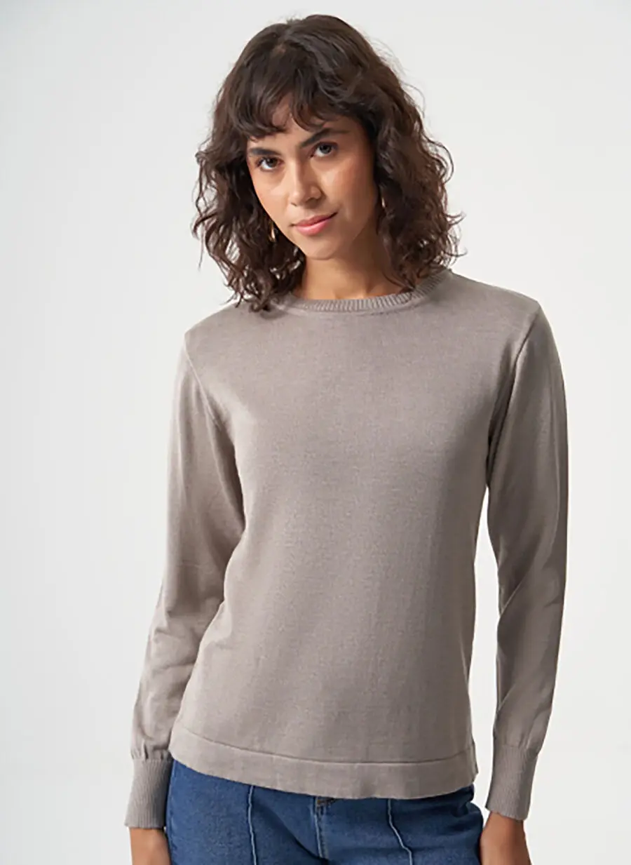 Mizalle زنانه گری یقه گرد معمولی M1MZ1030240010