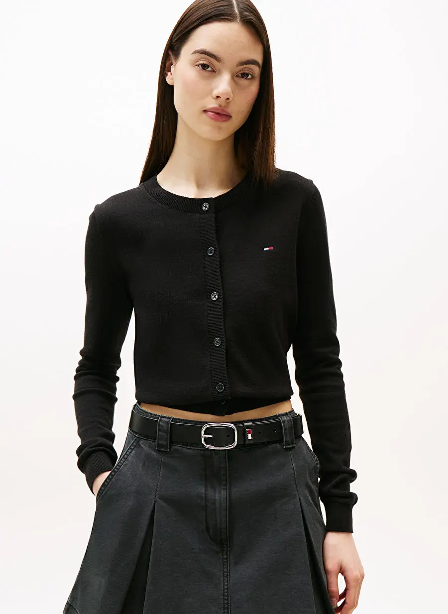 Tommy Jeans هودی زنانه مشکی با گلدوزی استاندارد یقه گرد مدل DW0DW20976BDS