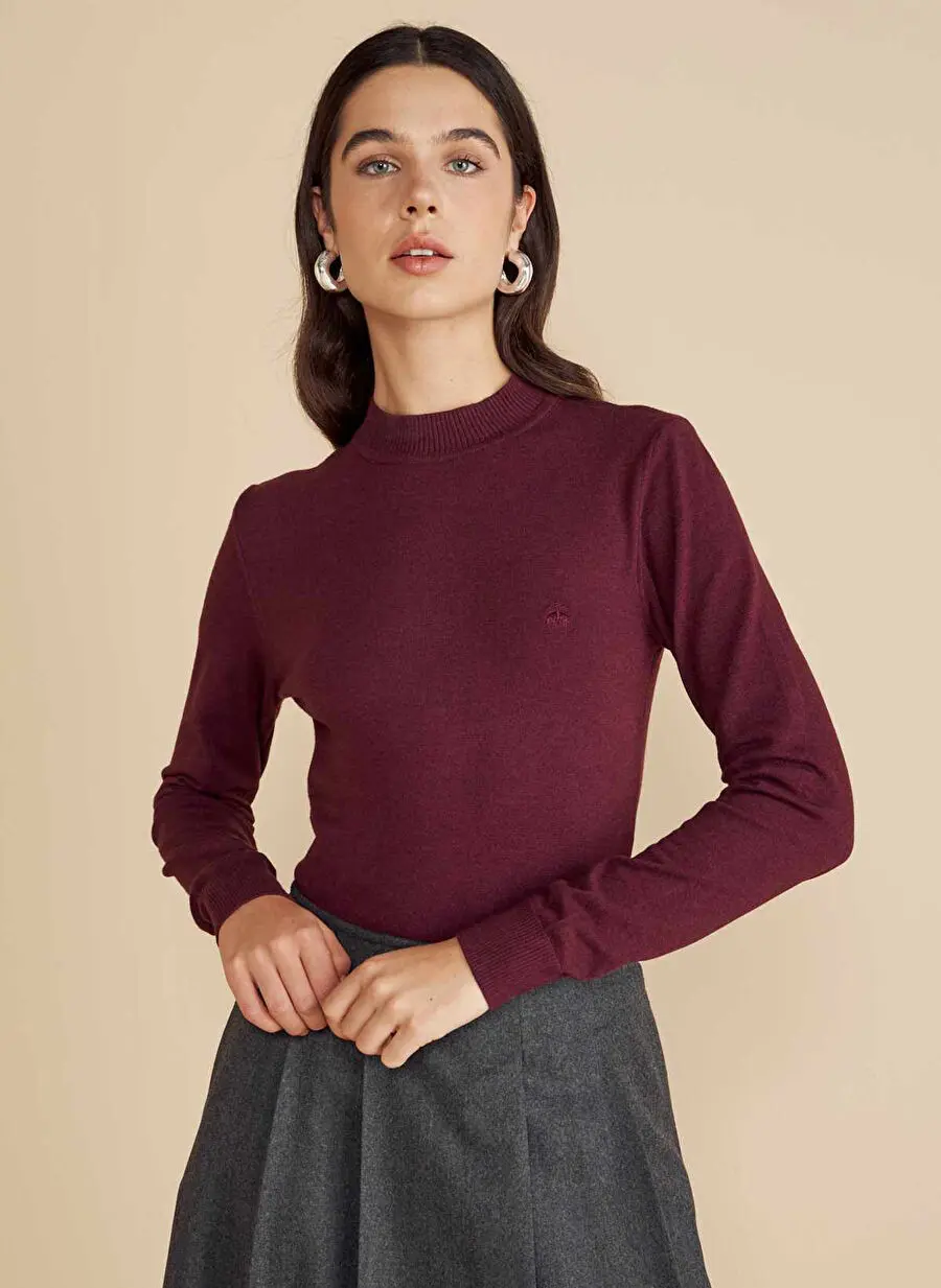 Brooks Brothers بوردو زنانه نیمه یقه اسکی فیت استاندارد
