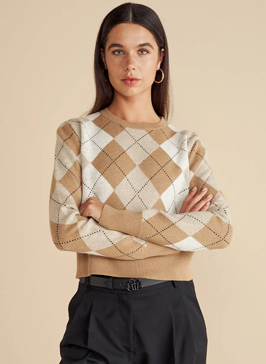 Brooks Brothers لاک‌پشتی زنانه مدل B.Y. بافت الماس از جنس پشم