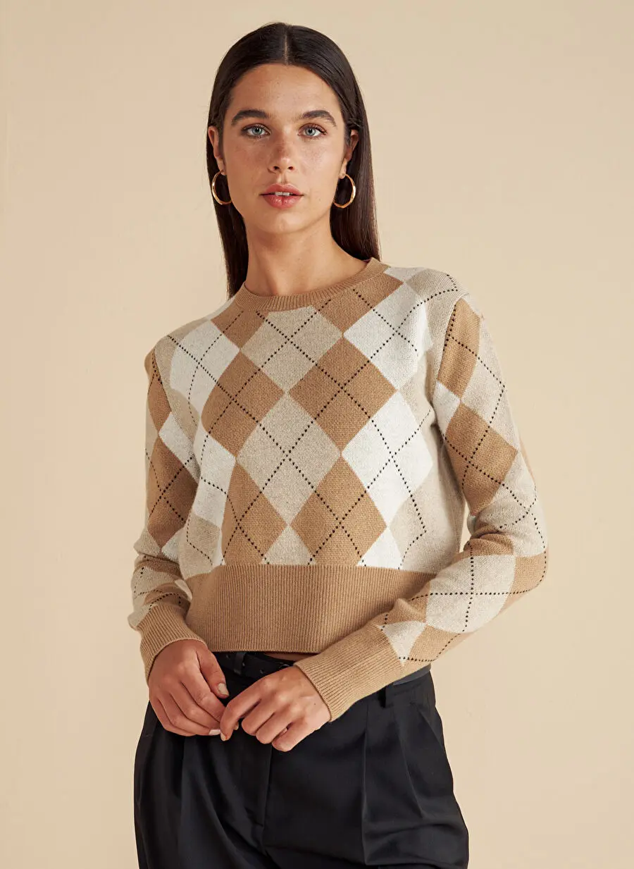 Brooks Brothers لاک‌پشتی زنانه مدل B.Y. بافت الماس از جنس پشم