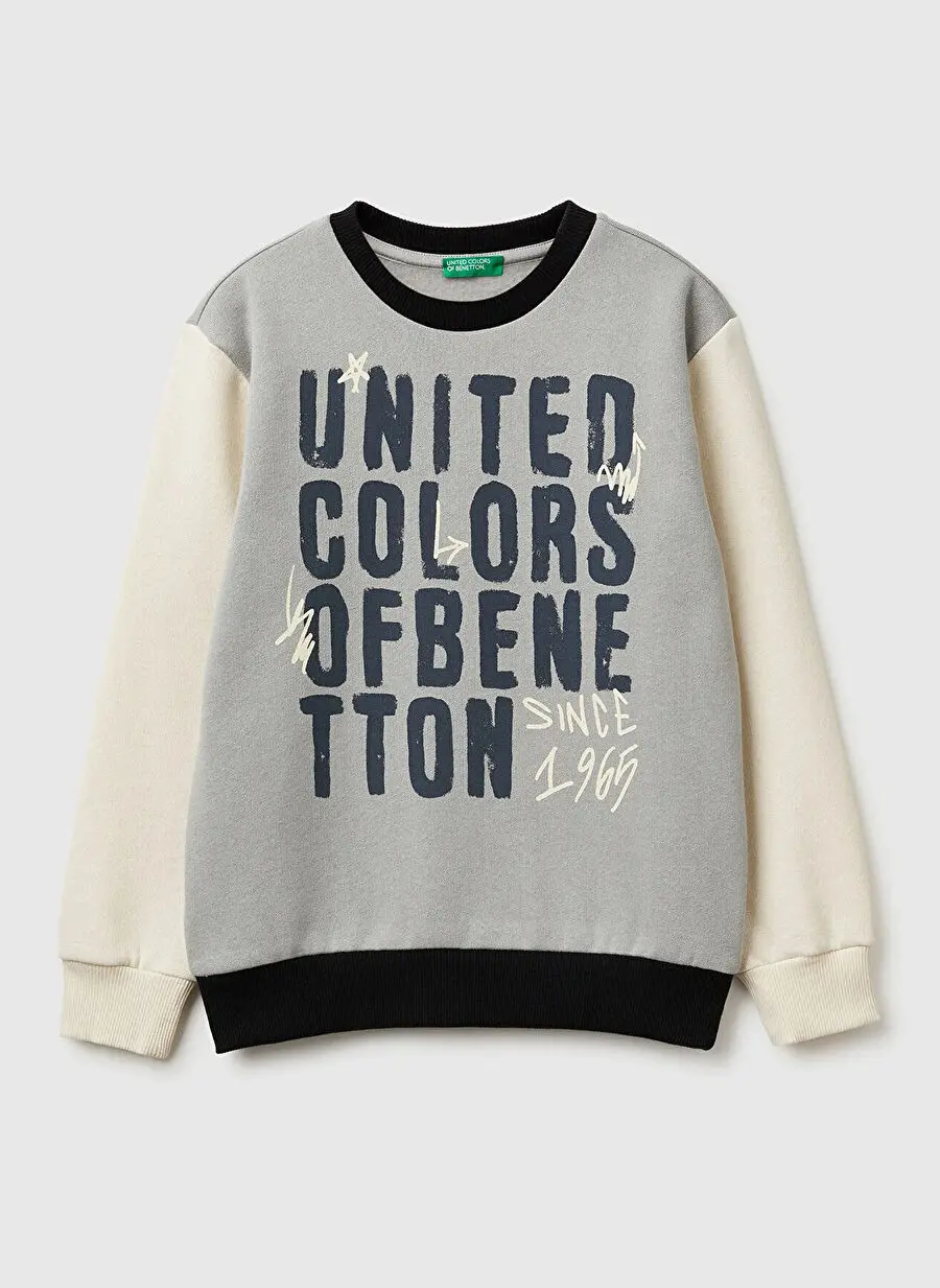سویشرت پسرانه طرح دار United Colors of Benetton کرم مدل 3EB5C10R5