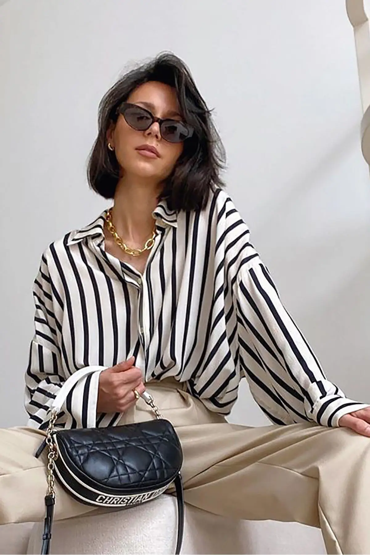پیراهن راه راه سفید Mad Girls مدل Mg1383