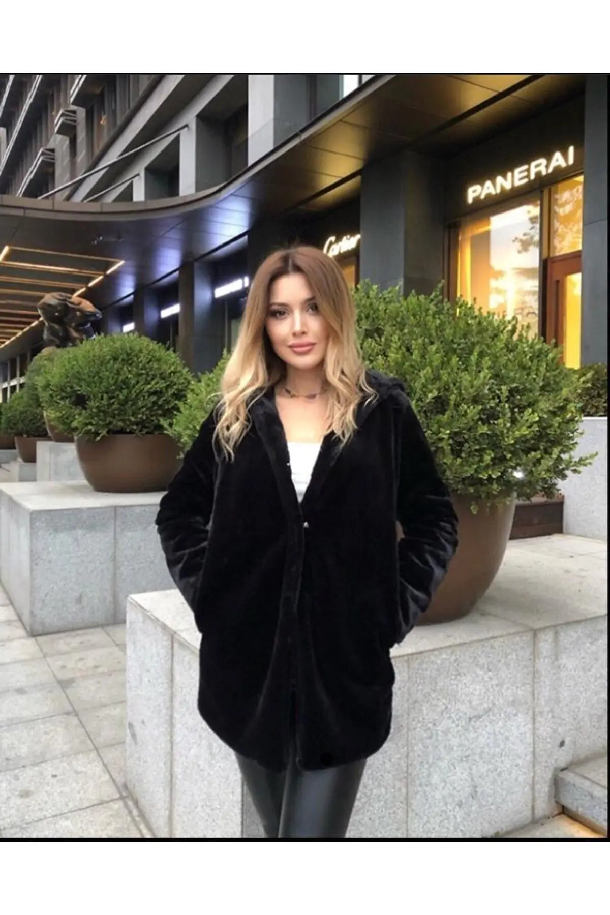 کاپشن پلوش خزدار کلاه‌دار