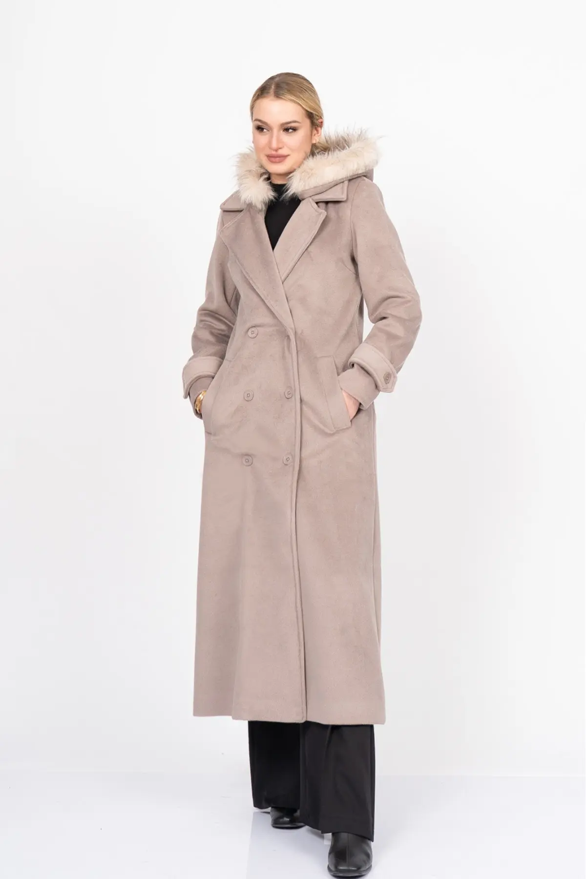 کت لوکس FurHood Luxe Coat – کت کاشمیری ممتاز با جزئیات خز 2619