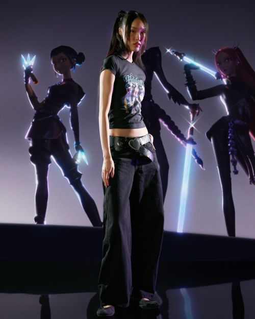 تی‌شرت چاپی آستین کوتاه شکارچیان شیطان کی‌پاپ Huntr/x-برشکا