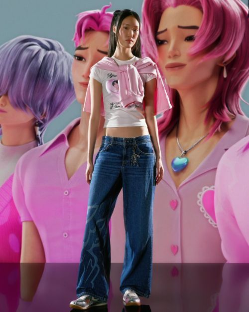 شلوار جین چاپی گشاد پسران ساجا شکارچیان شیطان کی‌پاپ-برشکا