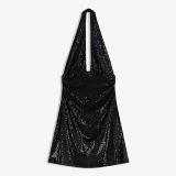 پیراهن کوتاه هالتر چین‌دار براق-برشکا