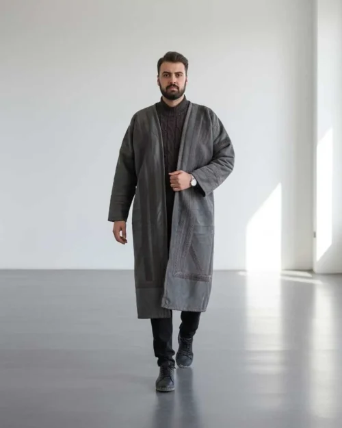 پالتوی بلند کلاسیک مردانه مدل خزدار زمستانی