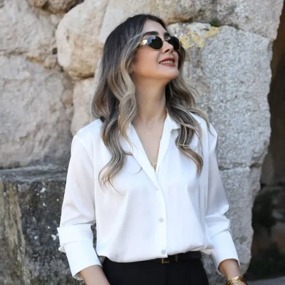 پیراهن ساتن آستین بلند سفید Bytugcekaya