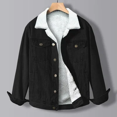 کت جین اسلیم فیت مشکی با آستر خز داخلی مردانه Cuqq Denim