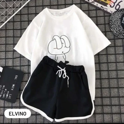 ست پیژامه راحت با شورت و طرح خرگوش خواب آلود Elvino