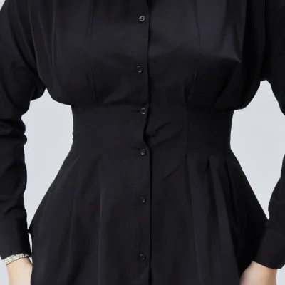 پیراهن زنانه مشکی چیندار با کمر کشی Emmas Clothing