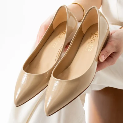 کفش بژ زنانه بنددار نوک‌تیز راحت روزمره Extra Shoes Istanbul