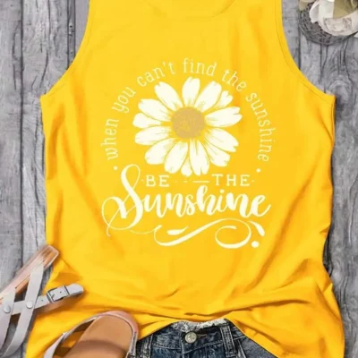 BE THE SUNSHİNE زنانه پنبه‌ای بدون آستین تی شرت تابستانی Favorist