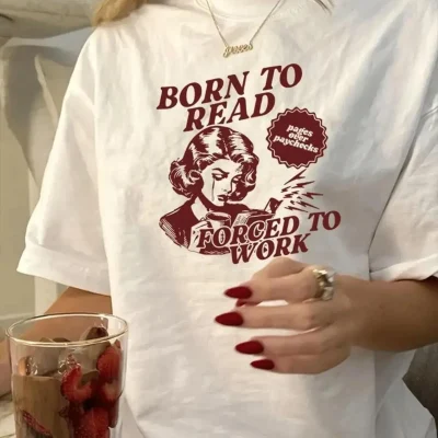 تیشرت اورسایز Y2k سفید با طرح Born to Reat Framgan