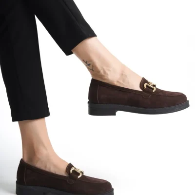 کفش لوفِر چرم اصل با سگک قهوه‌ای GNS Shoes