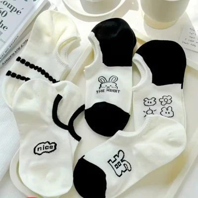 10 جفت جوراب نامرئی زنانه طرح گل و حیوانات پریمیوم - شکر سفید Hitit Socks