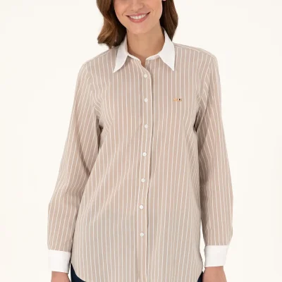 تیشرت تونیک زنانه راه‌راه شنی آستین بلند 50297107-VR085 U S Polo Assn