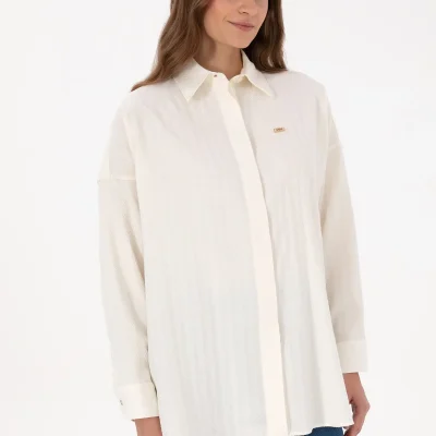 پیراهن زنانه آستین بلند اورسایز طرح‌دار 50316422-VR256 U S Polo Assn
