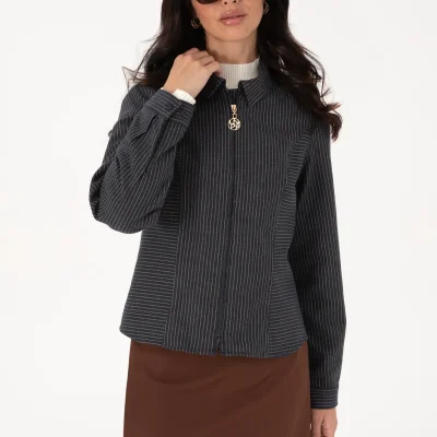 پیراهن زنانه بافت آبی سرمه ای خط دار زیپ دار مدل 50316368-VR033 U S Polo Assn
