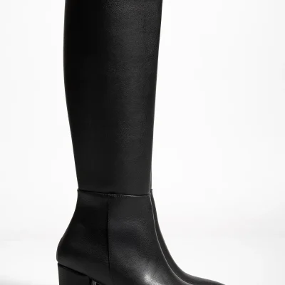 چکمه زنانه مشکی با زیپ و پاشنه بلند تا زیر زانو (دارای 2 سانتی‌متر کشسانی ساق) Moun Shoes