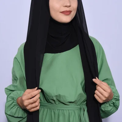 شال شیفون مشکی آماده با بند و کلاه Nowa Scarf