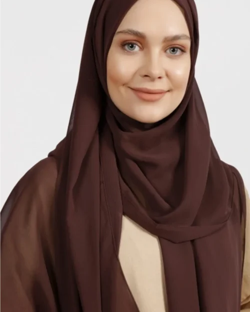 شال کِرپ شیفون قهوه‌ای روشن