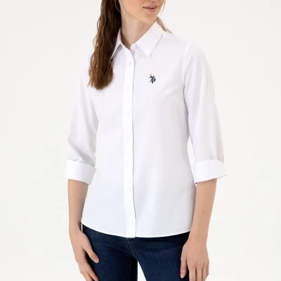 پیراهن زنانه سفید آستین بلند مدل بیسیک 50316711-VR013 U S Polo Assn