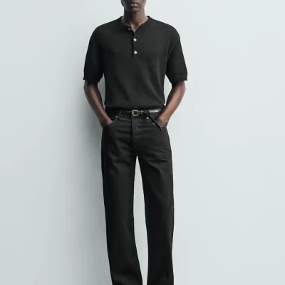تیشرت تریکو یقه دکمه‌دار zara
