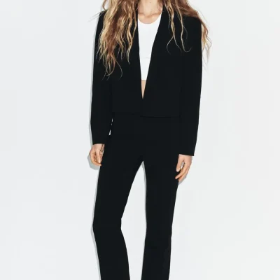 شلوار کمر کش دار با کمربند حلقه‌ای زنانه zara