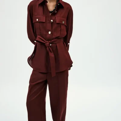 کاپشن کتان سفری کمربنددار zara