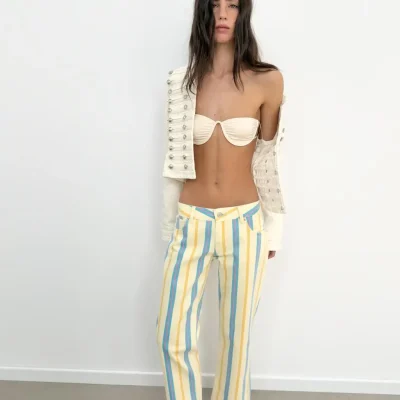 شلوار جین زنانه TRF مدل کمرکوتاه و راسته zara