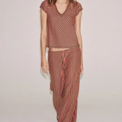 تیشرت کتان مخلوط راه‌راه zara