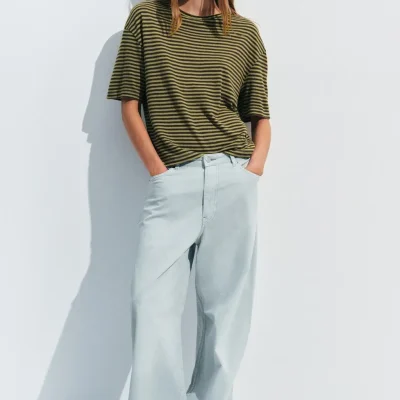 تیشرت راستیک خط دار زنانه zara