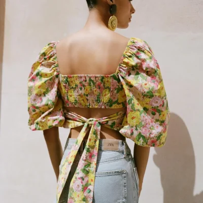 تاپ فون دار با طرح گل zara
