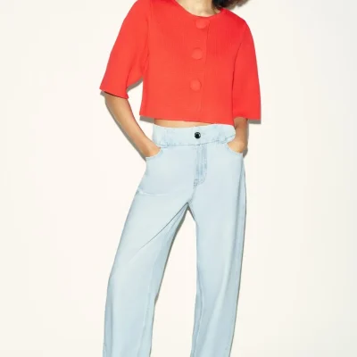 Z1975 شلوار جین راسته کمر بلند با کمربند پهن zara