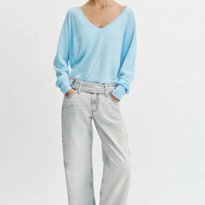 شلوار جین راسته کمرکم با کمربند Z1975 zara