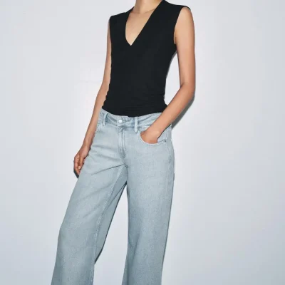 شلوار جین ZW COLLECTION کمر پایین پاچه گشاد zara