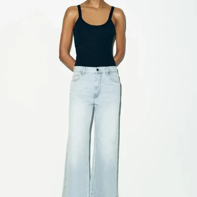 شلوار جین راسته کمرکوتاه با دوخت برجسته Z1975 zara